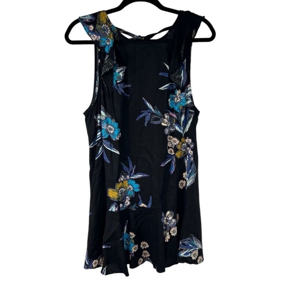 Free People Womens M Black Floral Tie Back Ruffle Hem Boho Chic Festival Top - Picture 2 of 6